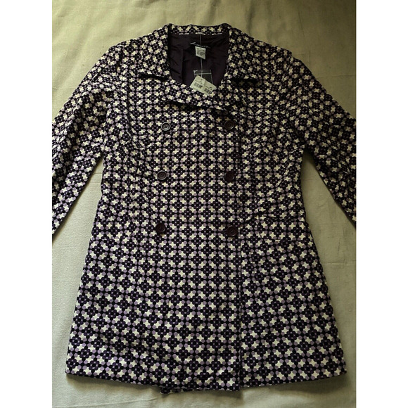 NWT Lillie Rubin Trench Coat Womens Size 8 Purple Geometric Pattern Long Jacket - Picture 5 of 13
